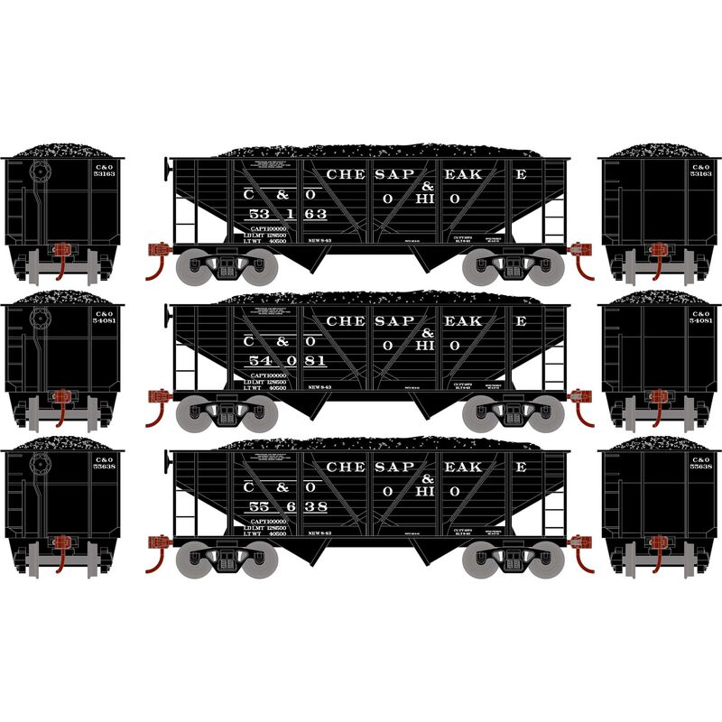 HO 34' 2-Bay Composite Coal Hopper with Load, C&O (3)