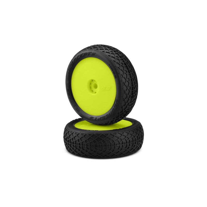 1/16 Ellipse Pre-Mounted Front Mini-B Tires, Yellow Wheels, Green Compound (2)