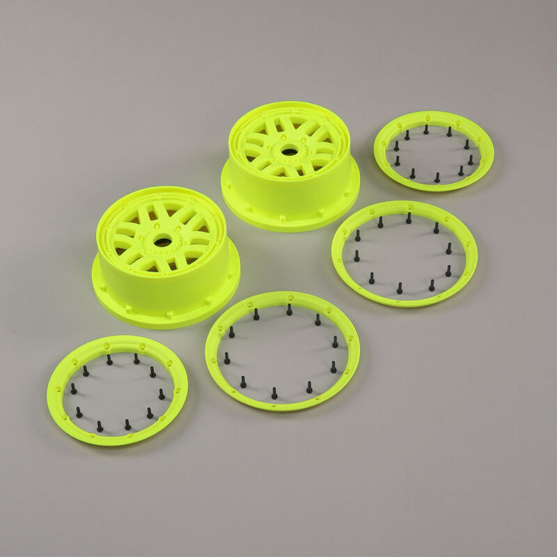 1/5 Front/Rear Wheel And Beadlock Set, 24mm Hex, Yellow (2): 5ive-T 2.0
