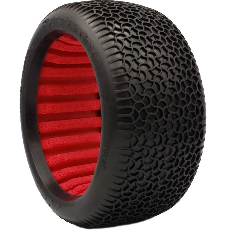 1/8 EVO Scribble Super Soft Long Wear Tires, Red Inserts (2): Truggy