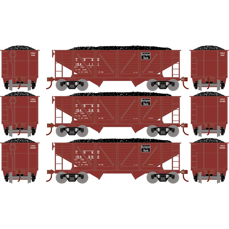 HO 34' 2-Bay Composite Coal Hopper with Load, CB&Q(3)