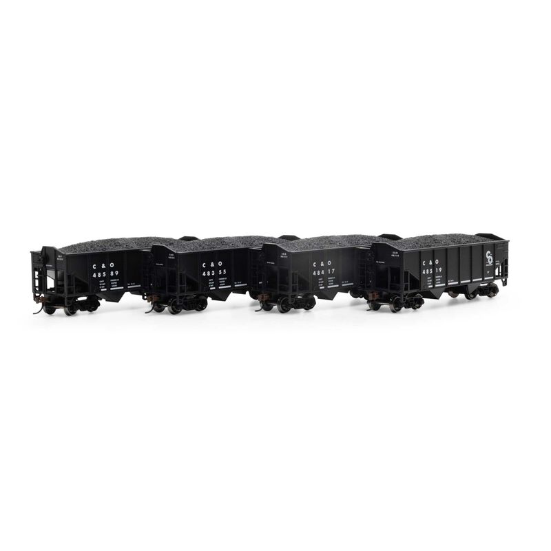 HO 34' 2-Bay Rib Side Hopper with Load, C&O #2 (4)