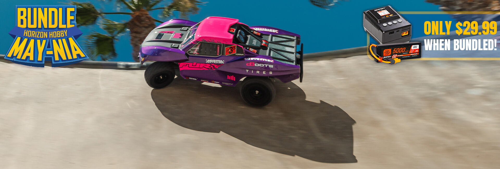 Shop the Bundle May-nia Sale now! Purchase select ARRMA & Losi RC vehicles and get the indicated Power Stage Bundle at discount. While supplies last!